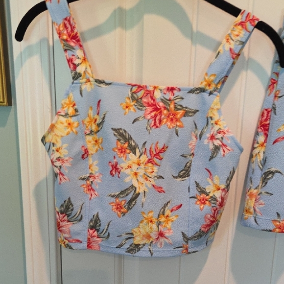 No Boundaries Junior Size M Tank Top And Shorts Two Piece Set Blue With Floral - Picture 4 of 10